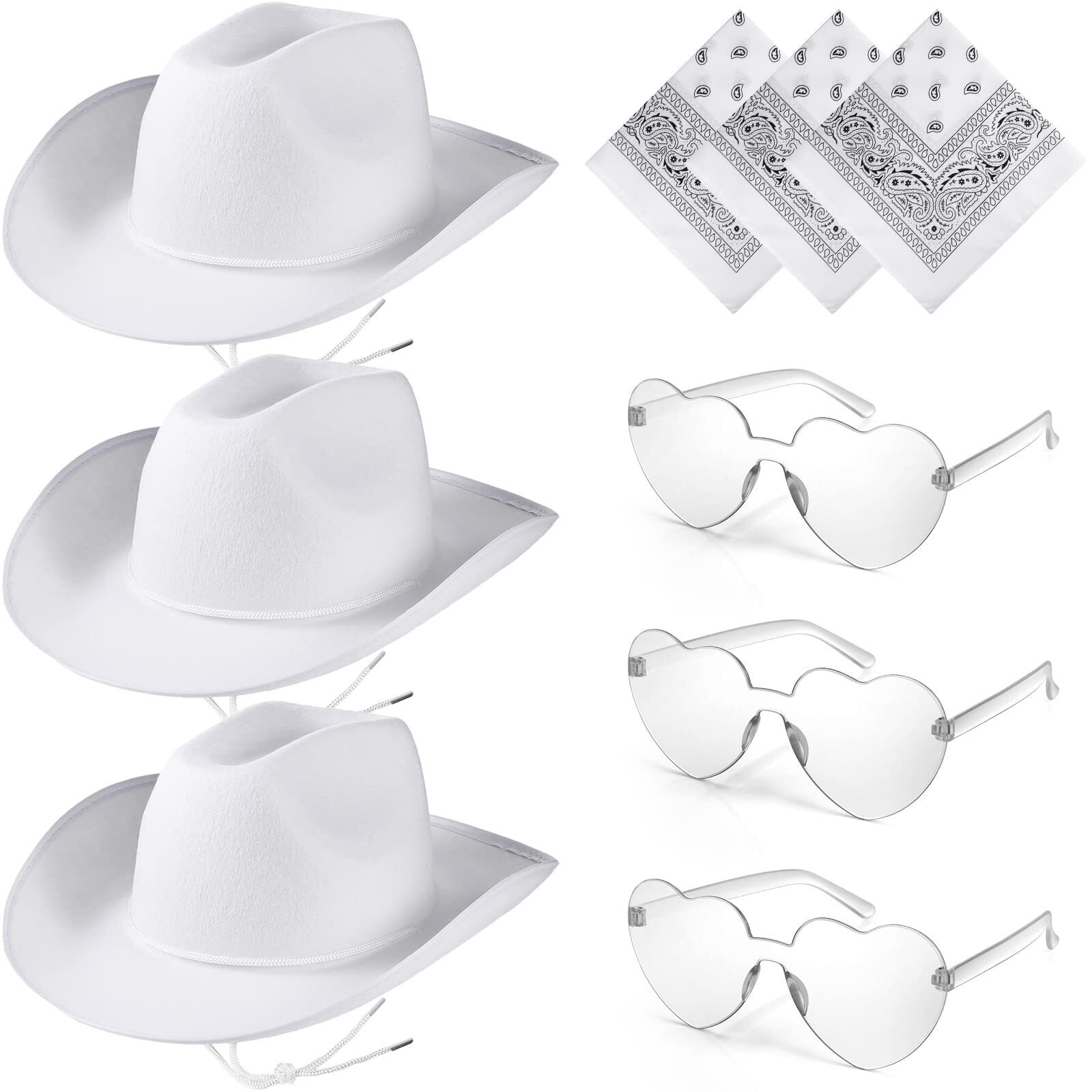 5242 9 Pcs Adult Cowboy Hat With Paisley Bandanas And Heart Shape